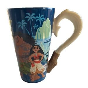 Disney Store Moana Tall Ceramic Coffee Mug Fish Hook Handle 16 oz 6" H x 3.5" W